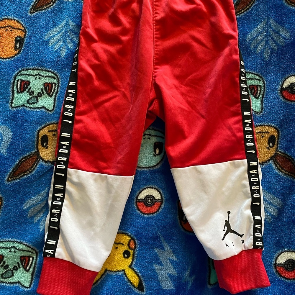 Jordan Red and White Sweatpants with Iconic Jumpman